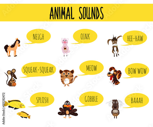 Children colorful educational cartoon page for children's books and  magazines on the theme of the study of the sounds of cute farm animals and  Pets. Vector illustration Stock Vector | Adobe Stock