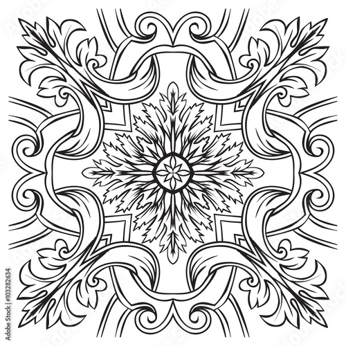 Hand drawing tile vintage black line pattern.