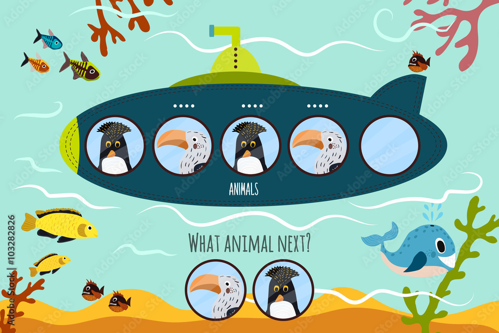 Φωτογραφία Cartoon Vector Illustration of Education will continue the logical series of colourful tropical and Arctic birds on submarine