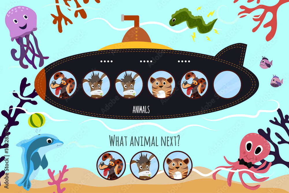 Φωτογραφία Cartoon Vector Illustration of Education will continue the logical series of colourful domestic animals on submarine in the blue sea