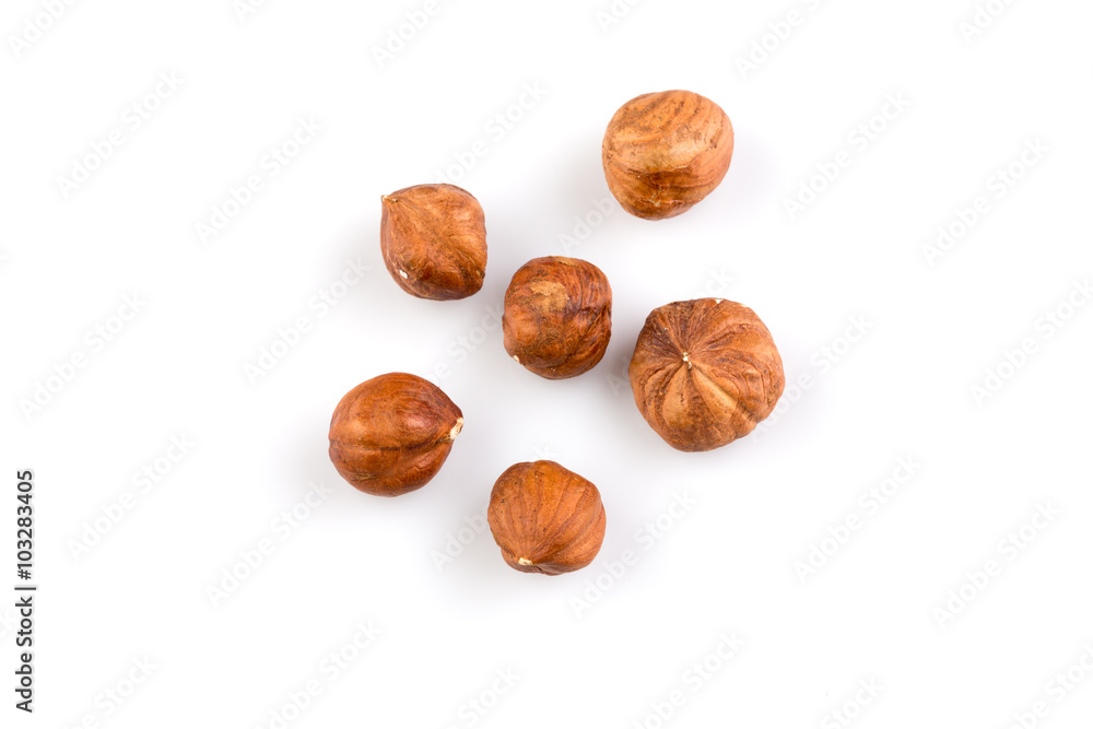 Hazelnuts on the white background Hazelnuts on the white background