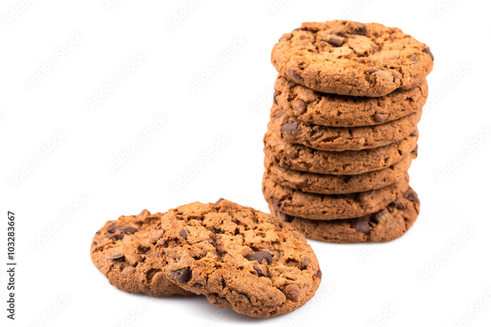Chocolate chip cookies isolated on white Chocolate chip cookies isolated on white