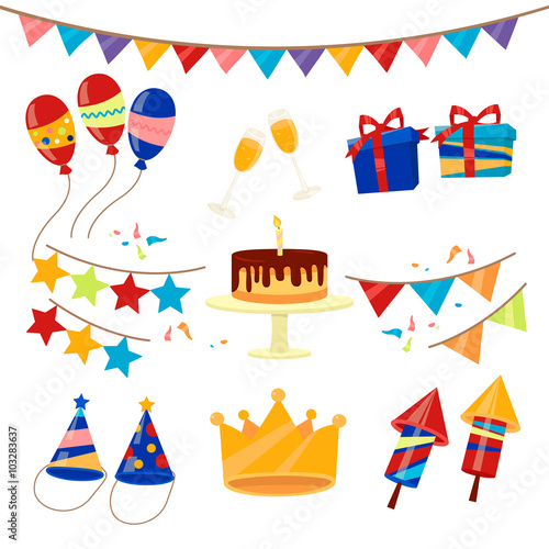 Happy Birthday Party Celebration Elements Set