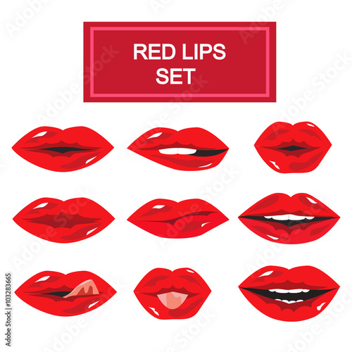 Set of nine red girl lips