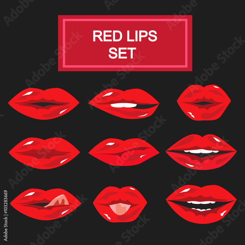 Set of nine red girl lips