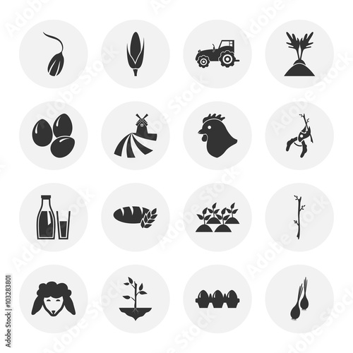 Set of sixteen agriculture icons