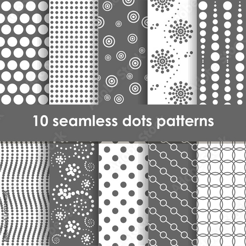 Set of grey and white seamless patterns with dots