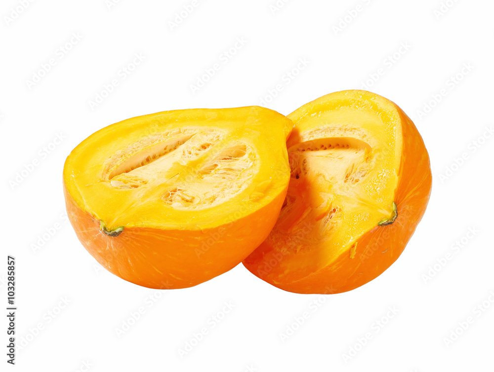 Halved ripe yellow pumpkin