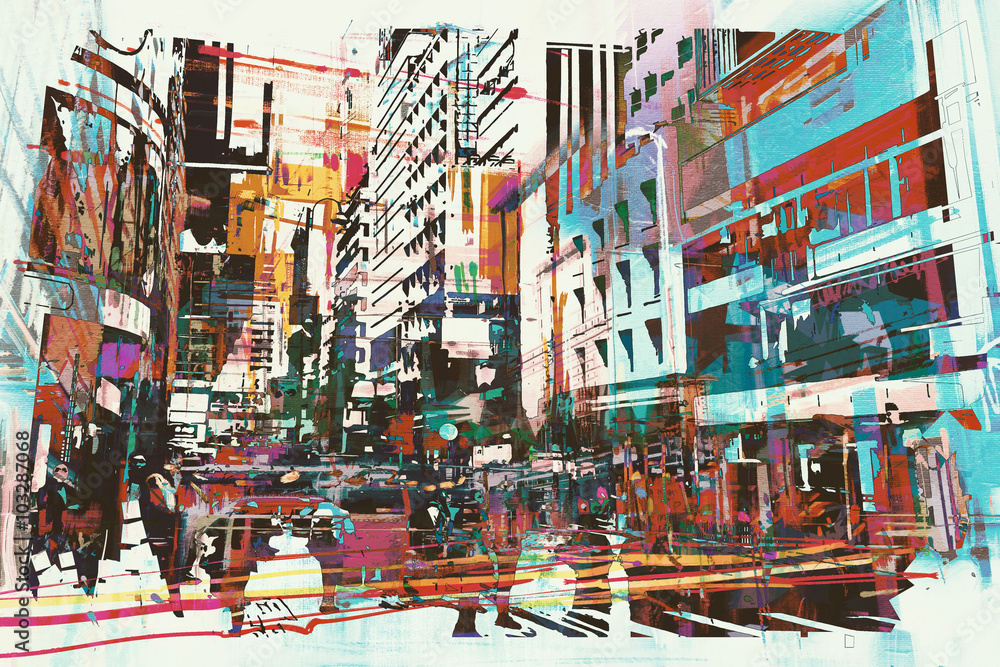 Fototapeta abstract art of cityscape,illustration painting