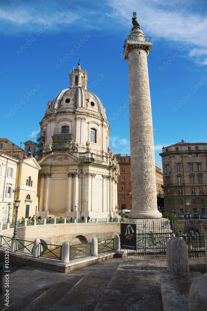 Trajan's Column and Basilica Ulpia, Rome, Italy