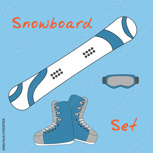 Set icon of winter sports equipment icons - snowboard and shoes, mask.