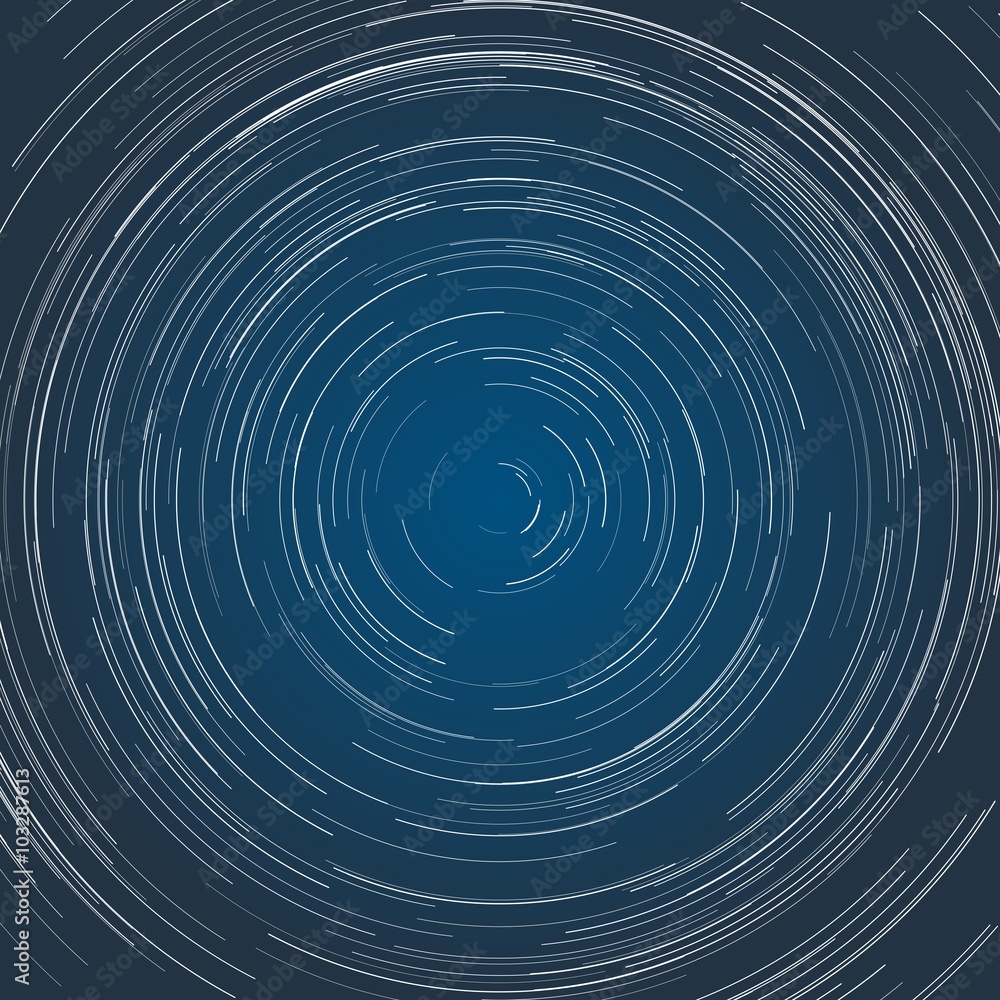 Startrails on blue night sky. Vector illustration.