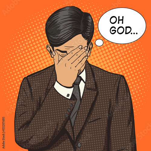 Businessman with facepalm gesture pop art vector photo