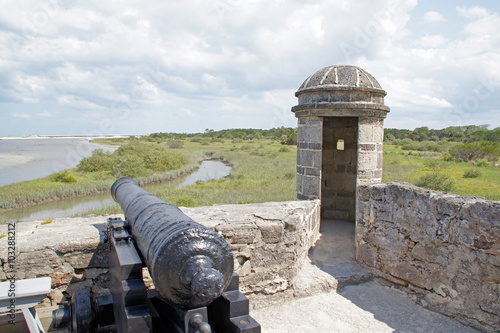 Fort with cannon providing protection of river south of St Augustine, Florida