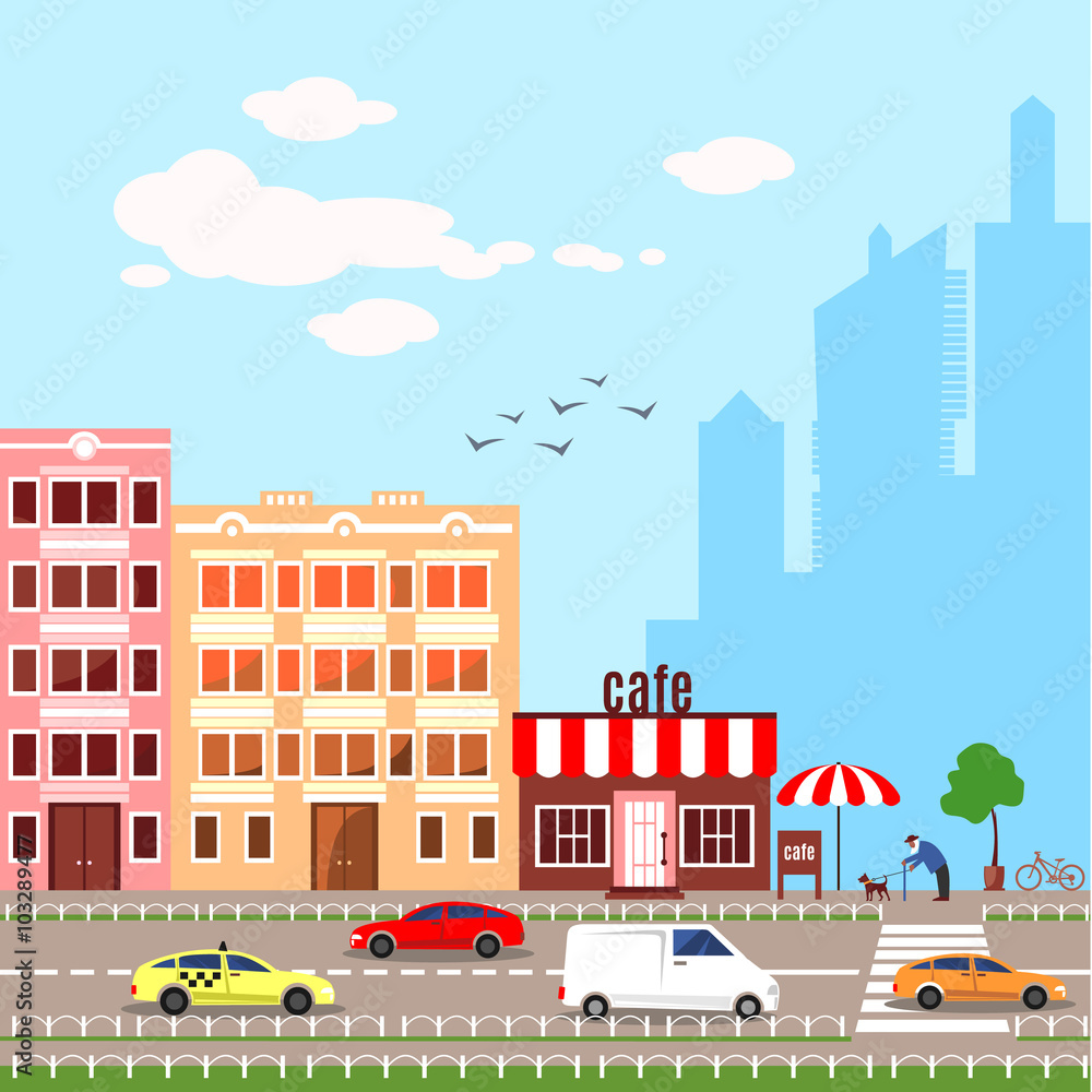 Obraz premium Flat design vector illustrationof urban landscape