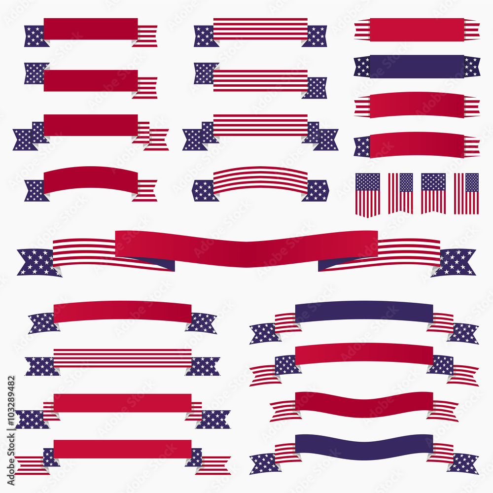 Obraz premium Red white blue american flag, ribbons and banners