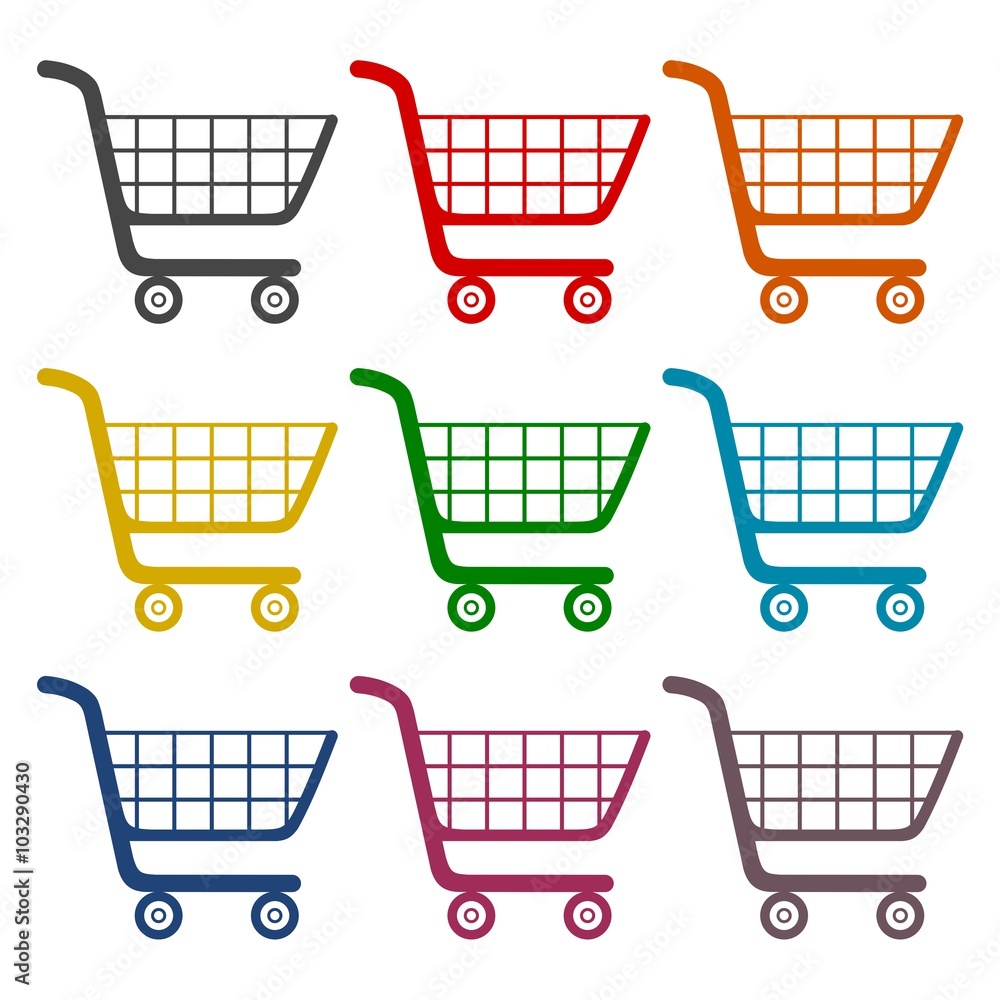 Supermarket Shopping Cart icons set Supermarket Shopping Cart icons set