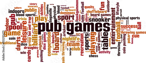 Pub games word cloud concept. Vector illustration