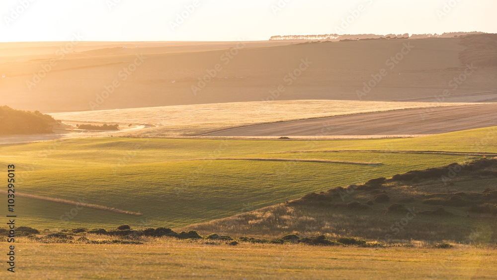 Panoramic view of English countryside at sunset Panoramic view of English countryside at sunset