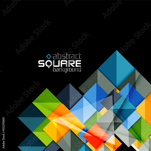 Glossy color squares on black. Geometric abstract background