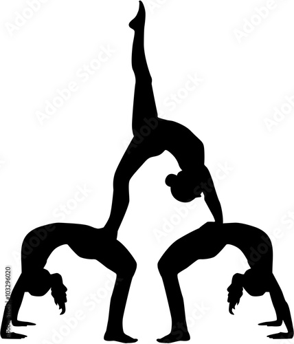 Acrobatics silhouette of three people