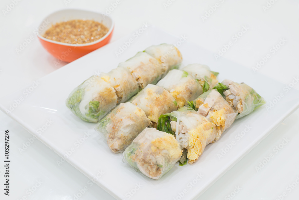 NOODLE Thai apply style vegetables roll. Snacks are beneficial to the body and health. The review of all ages as food in Asia. Stuffed pork, chicken and put meat and vegetables. NOODLE Thai apply style vegetables roll. Snacks are beneficial to the body and health. The review of all ages as food in Asia. Stuffed pork, chicken and put meat and vegetables.