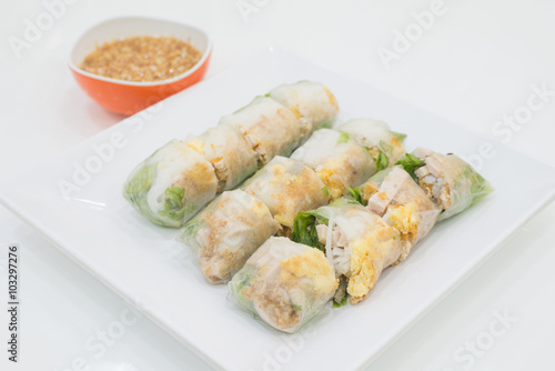 NOODLE Thai apply style vegetables roll. Snacks are beneficial to the body and health. The review of all ages as food in Asia. Stuffed pork, chicken and put meat and vegetables.