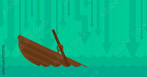 Background of sinking boat and arrows moving down.