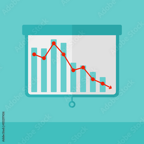 Background of projector roller screen with decreasing chart.