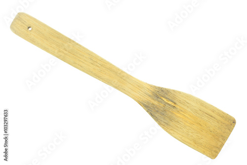 Big cooking wooden spoon ladle isolated over the white background.