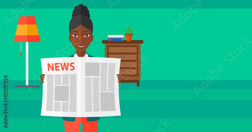 Reporter reading newspaper.