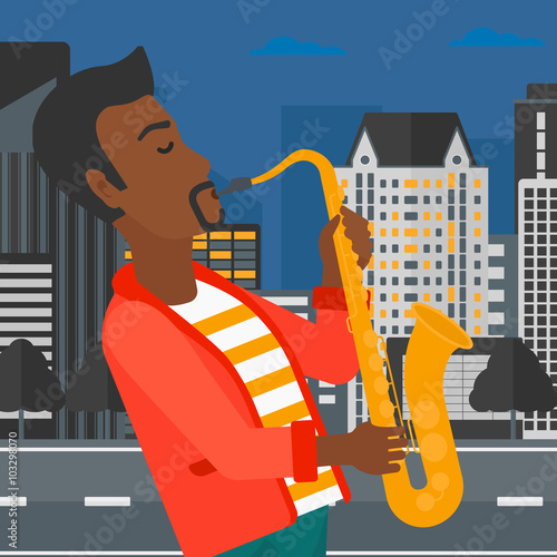 Musician playing saxophone.