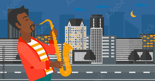 Musician playing saxophone.
