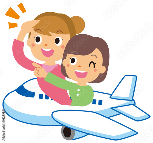 飛行機に乗る女性