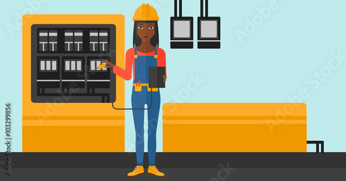 Electrician with electrical equipment.