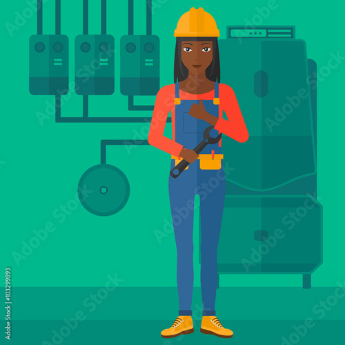 Cheerful repairer with spanner.