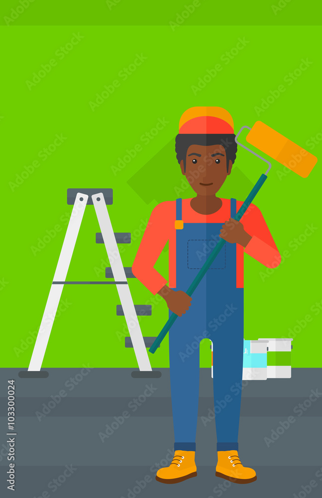 Painter with paint roller. Painter with paint roller.