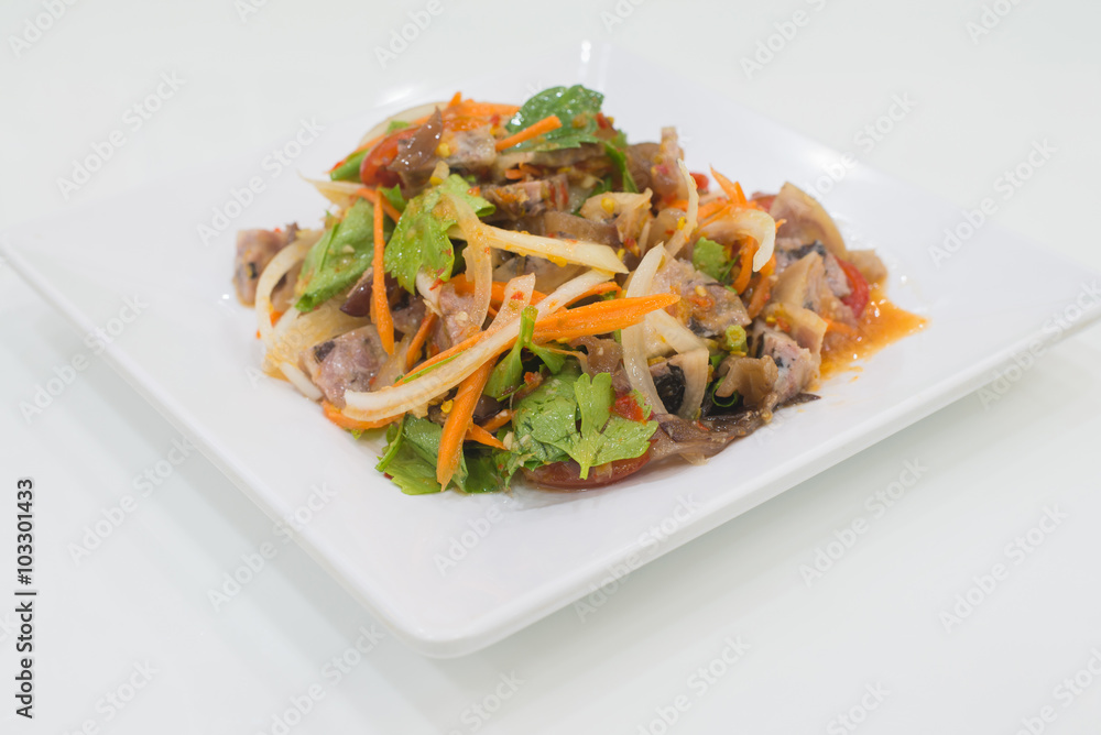 Spicy pork salad with vegetables , Asian style food , Thailand