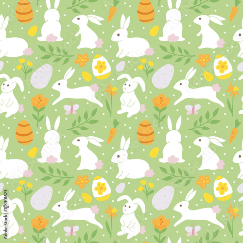 Easter holiday background seamless pattern with easter bunny. Ha