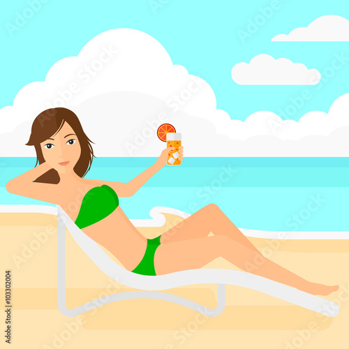 Woman sitting in chaise longue.