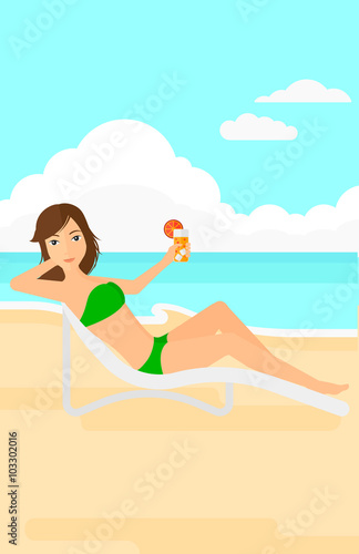 Woman sitting in chaise longue.