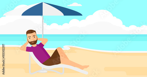 Man sitting in chaise longue.