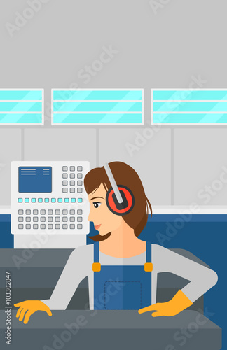 Woman working on steel-rolling mill.
