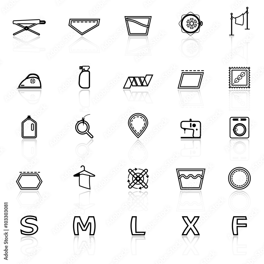 Cloth care sign line icons with reflect on white Cloth care sign line icons with reflect on white