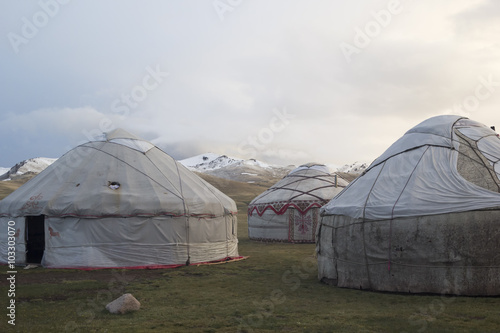 Yurts - traditional nomadic houses in Central Asia. Kyrgyzstan,