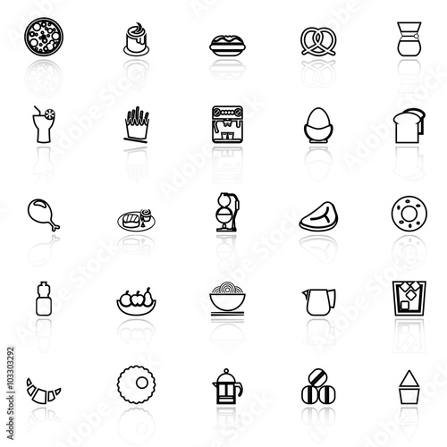Easy meal line icons with reflect on white