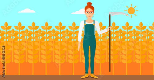 Farmer on the field with scythe.