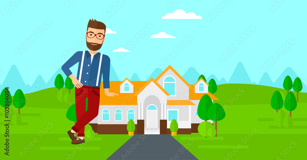Real estate agent offering house. Real estate agent offering house.