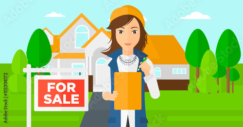 Real estate agent signing contract.