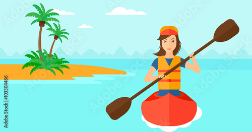 Woman riding in canoe.